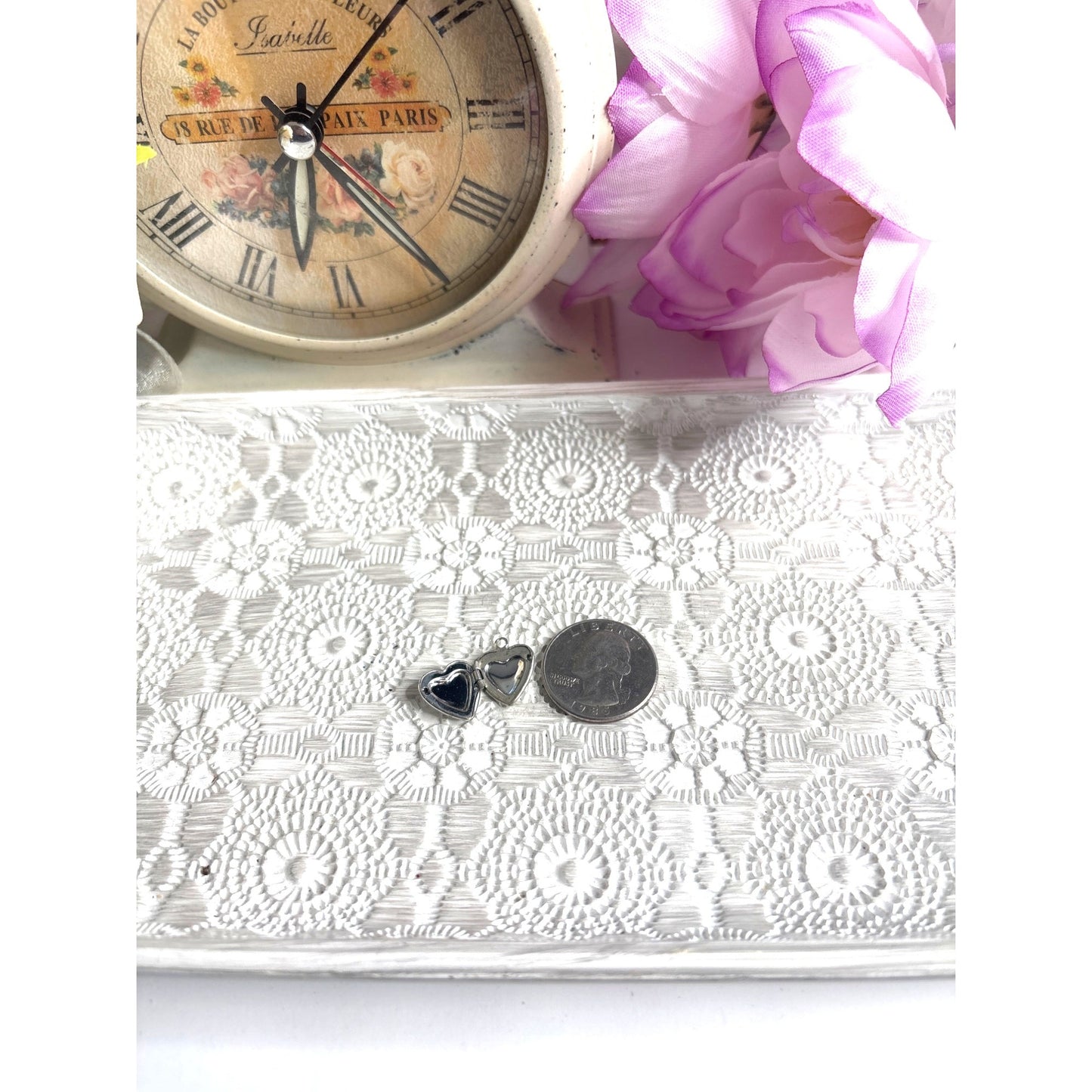 Romantic Heirloom Jewelry-Dainty Silver-Tone Photo Locket for Doll Tiny Keepsake