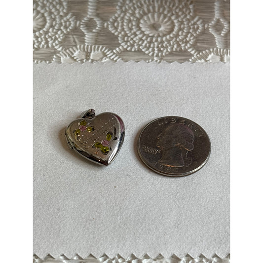 Photo Memory Locket: Sterling Silver Grandma Pink Green Accents