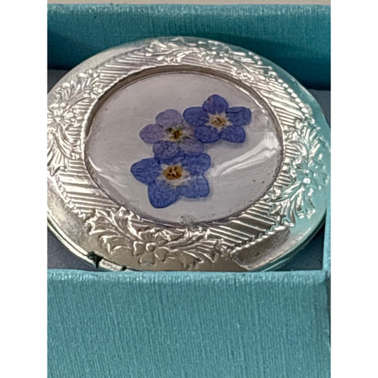 Forget-Me-Knot Locket with Dandelion Seed Inside Bridal Bouquet Mourning Jewelry