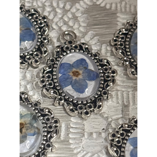 Handmade Forget-Me-Not Flower Charms Set Of 5 Bridesmaid Bouquet Necklace Pendant