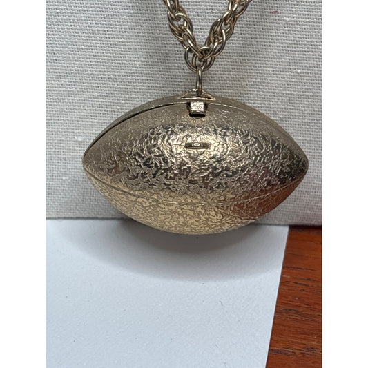 Vintage Gold-Toned Locket Necklace Football Hinged Clasp Long Chain Game Memento Folded Prayer