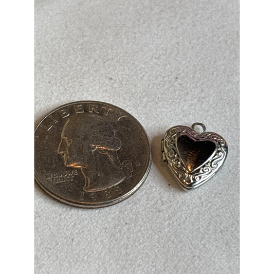 Vintage Heart-Shaped Silver Mini Locket Charm Pendant