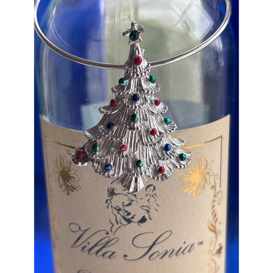 Silver Christmas Tree Wine Bottle Jewelry With Multicolored Rhinestones