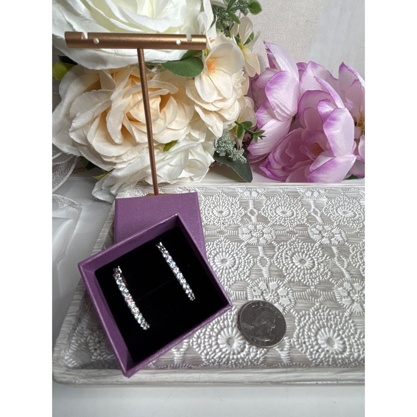 Sterling Silver Hoop Earrings With Sparkling Stones In Elegant Design