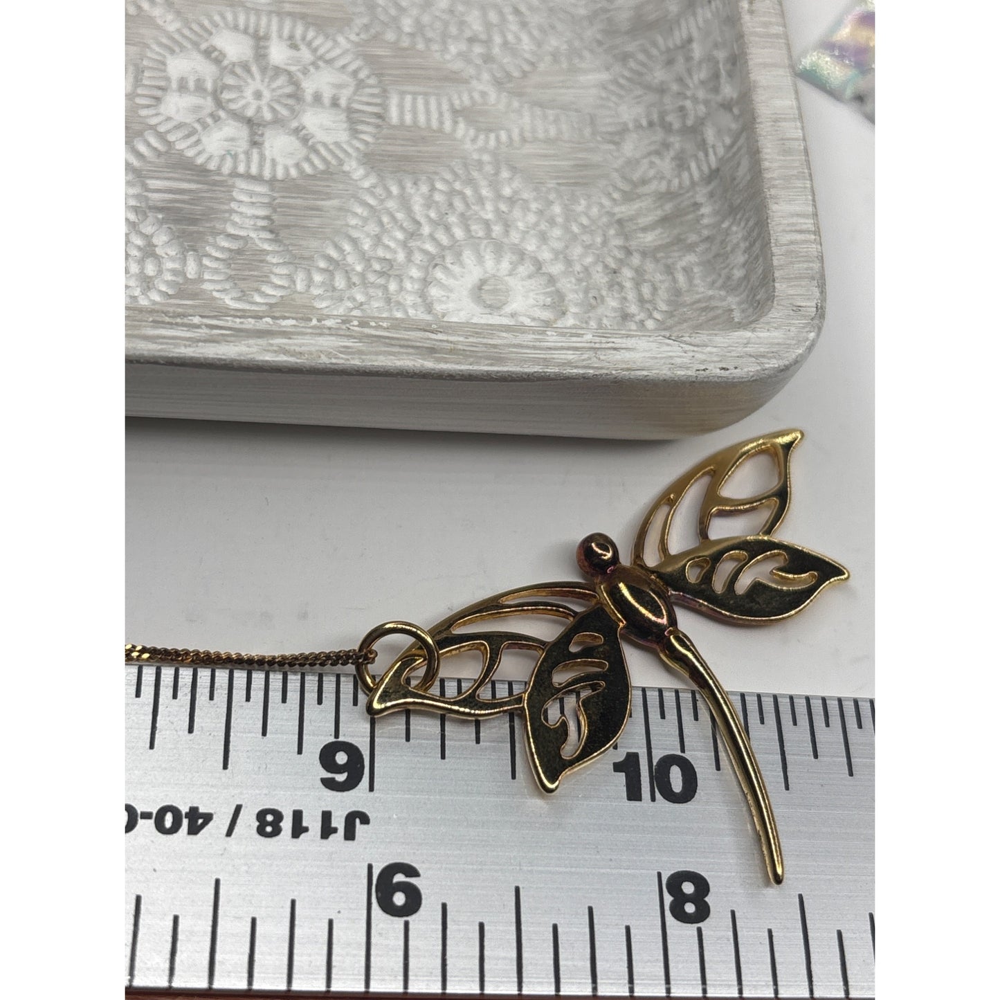 Gold-Tone Sterling Silver Dragonfly Pendant Necklace Vintage 925 ITALY