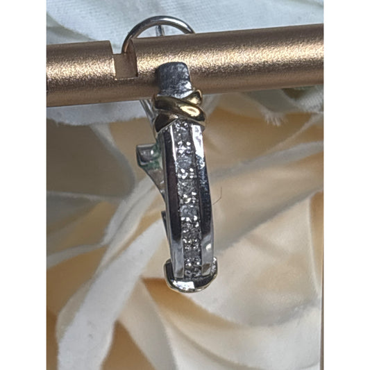 Sterling Silver Hoop Earrings With Gold Accents & Diamond Detailing Vintage Style