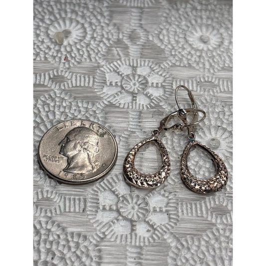 Sterling 925 Textured Teardrop Dangle Earrings With Leverback Closure
