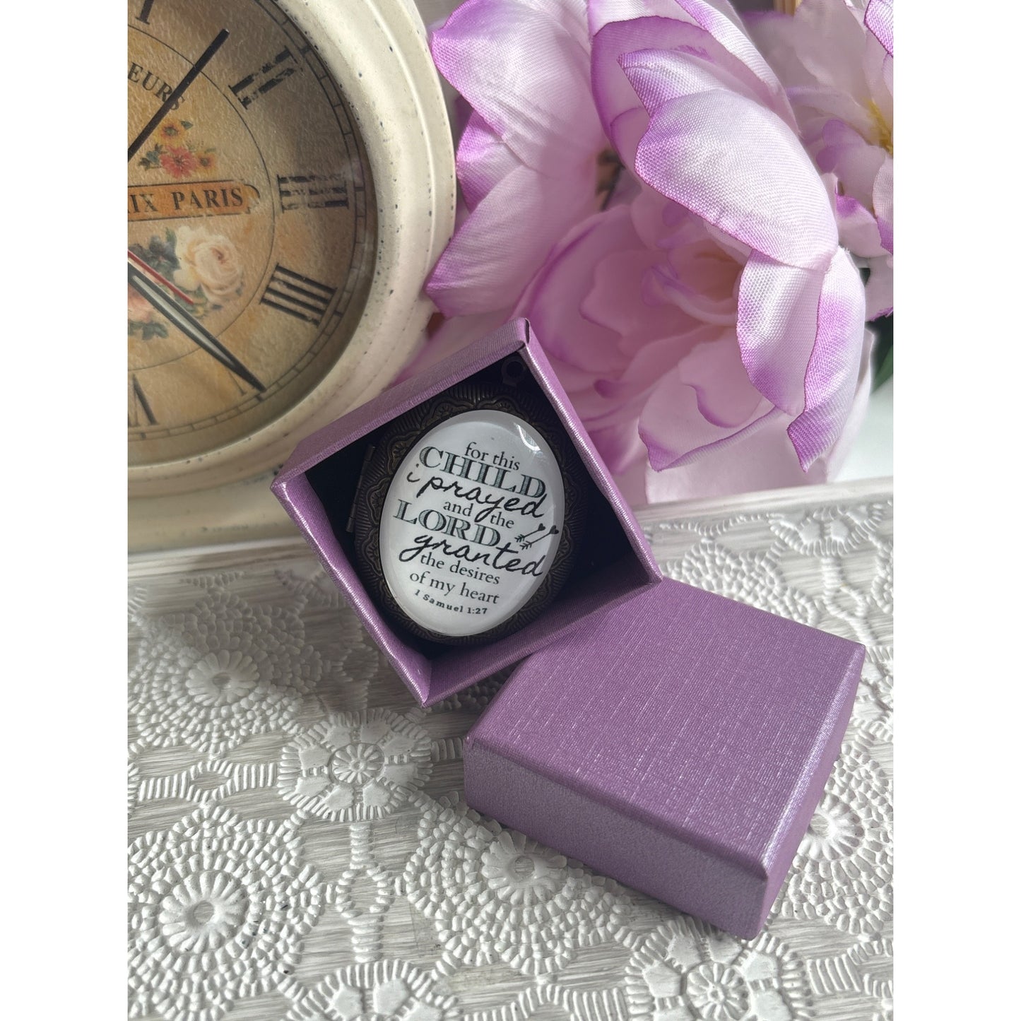 Vintage Religious Pendant Locket For This Child Prayed 1 Samuel 1:27 Inspirational Keepsake