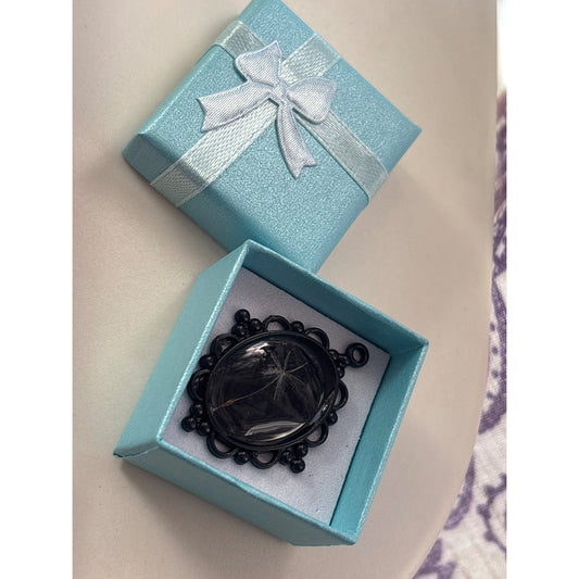 Make a Wish: Handmade Dandelion Seed Pendant Black Filigree Frame Mourning Jewelry Bridal Bouquet