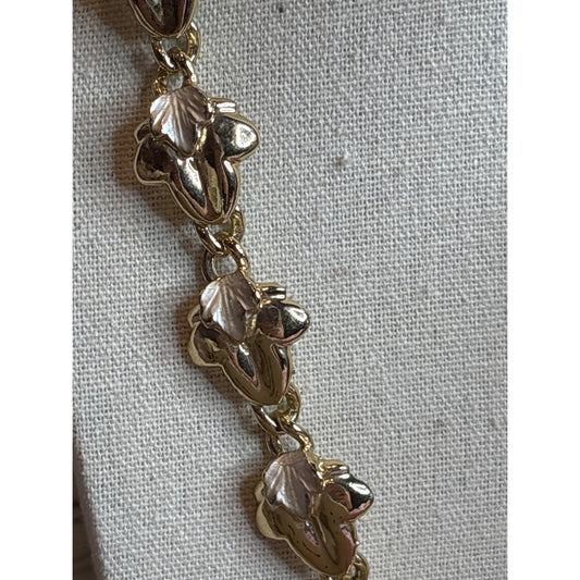 Vintage Gold-Tone Floral Necklace With Leaf Details & Pinecone Charm Unsigned Elizabeth Morrey?