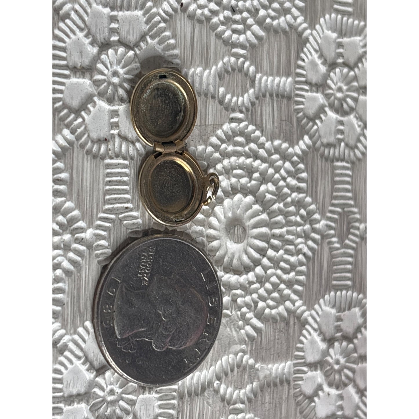 Small Vintage Gold-Tone Round Locket Pendant Engraved Floral Design Doll Accessory