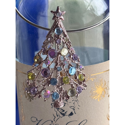 Vintage-Inspired Christmas Tree Wine Bottle Jewelry With Multicolored Rhinestones