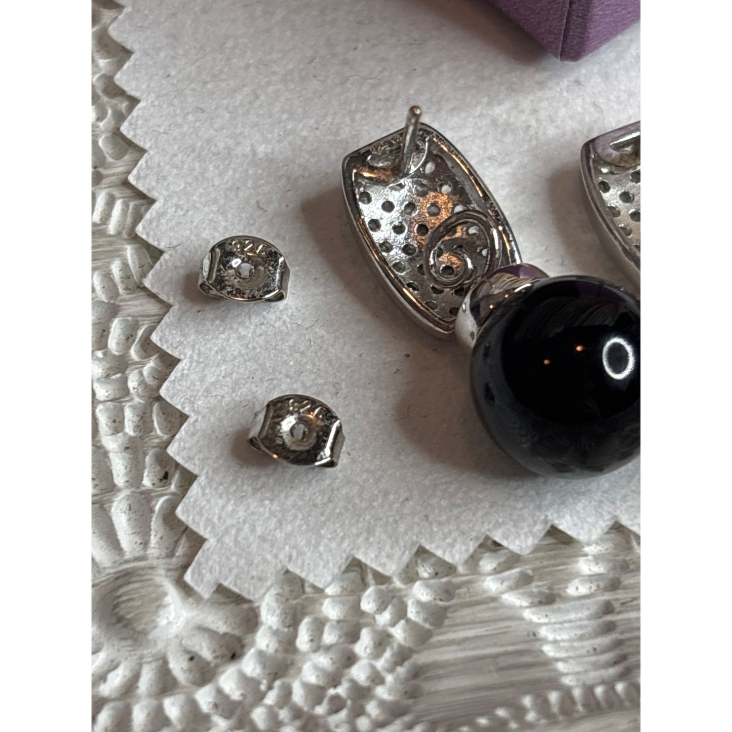 Sterling Silver 925 Black Onyx Drop Earrings With Pave Crystal Accents Vintage-Inspired Design