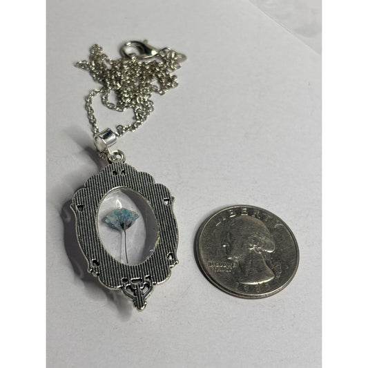 Blue Pressed Flower Necklace — 18x25mm Silver Pendant | Real Flower Jewelry • Meaningful Gift • Botanical Keepsake