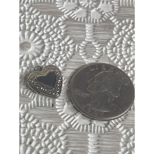 Heart-Shaped Silver-Tone Locket Pendant With Scroll Pattern Border Hinged Opening Small Size Gift Box Included