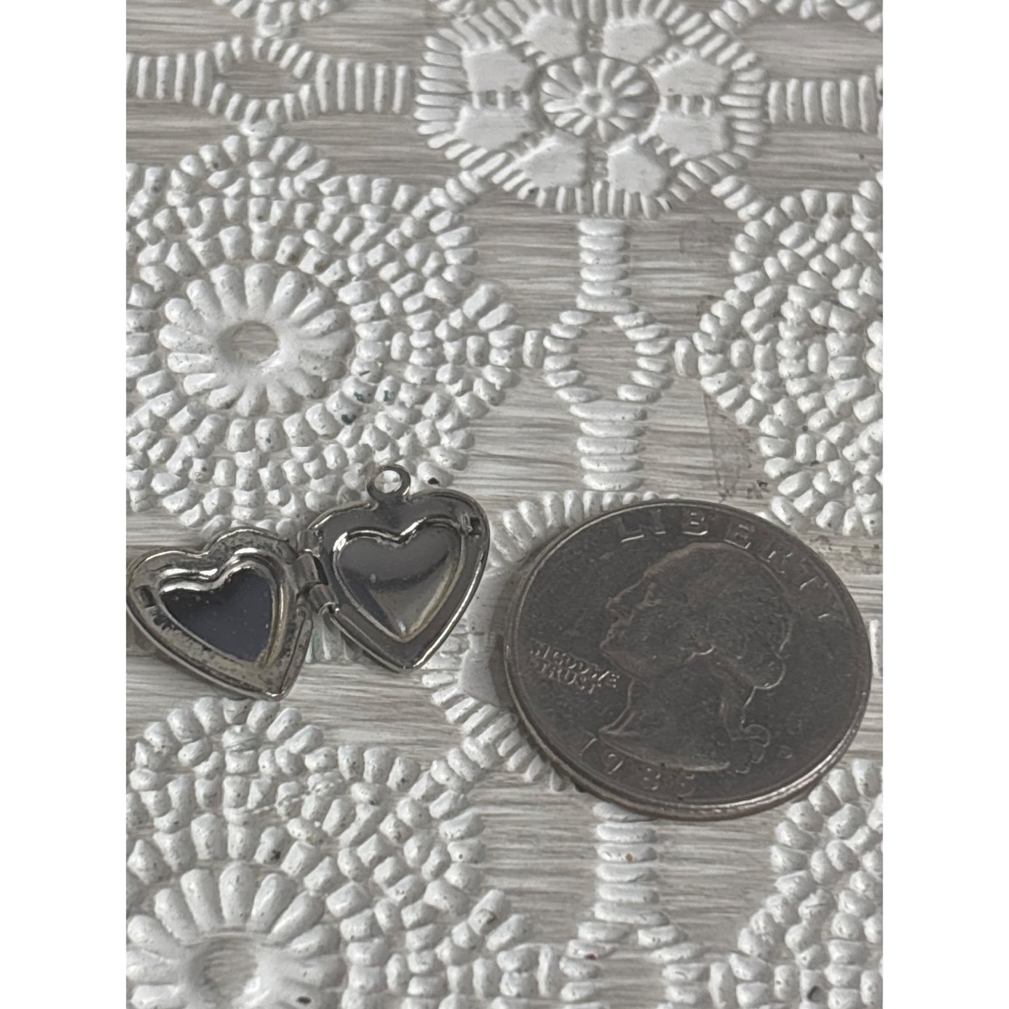 Heart-Shaped Silver-Tone Locket Pendant With Scroll Pattern Border Hinged Opening Small Size Gift Box Included