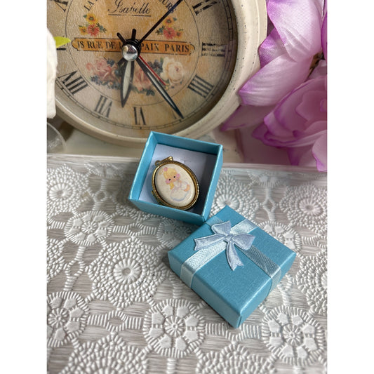 Precious Moments: Gold-Plated Oval Locket Painted Angel Cloud Halo Prayer