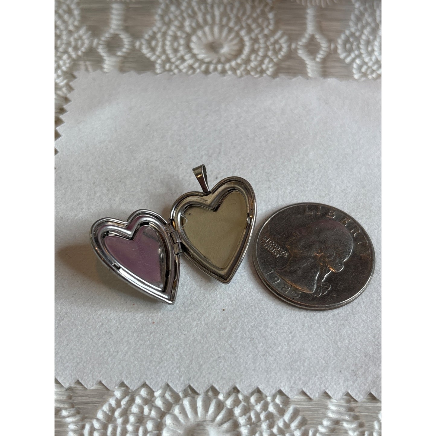 Silver Tone Heart Locket Pendant With Rhinestones & Gift Box