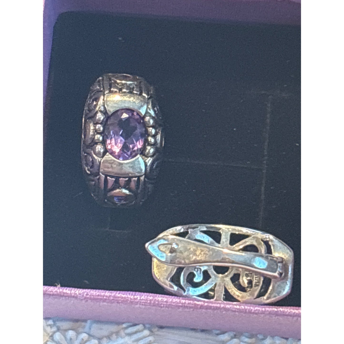 Sterling Silver 925 & Amethyst Pierced Earrings Intricate Filigree Thailand