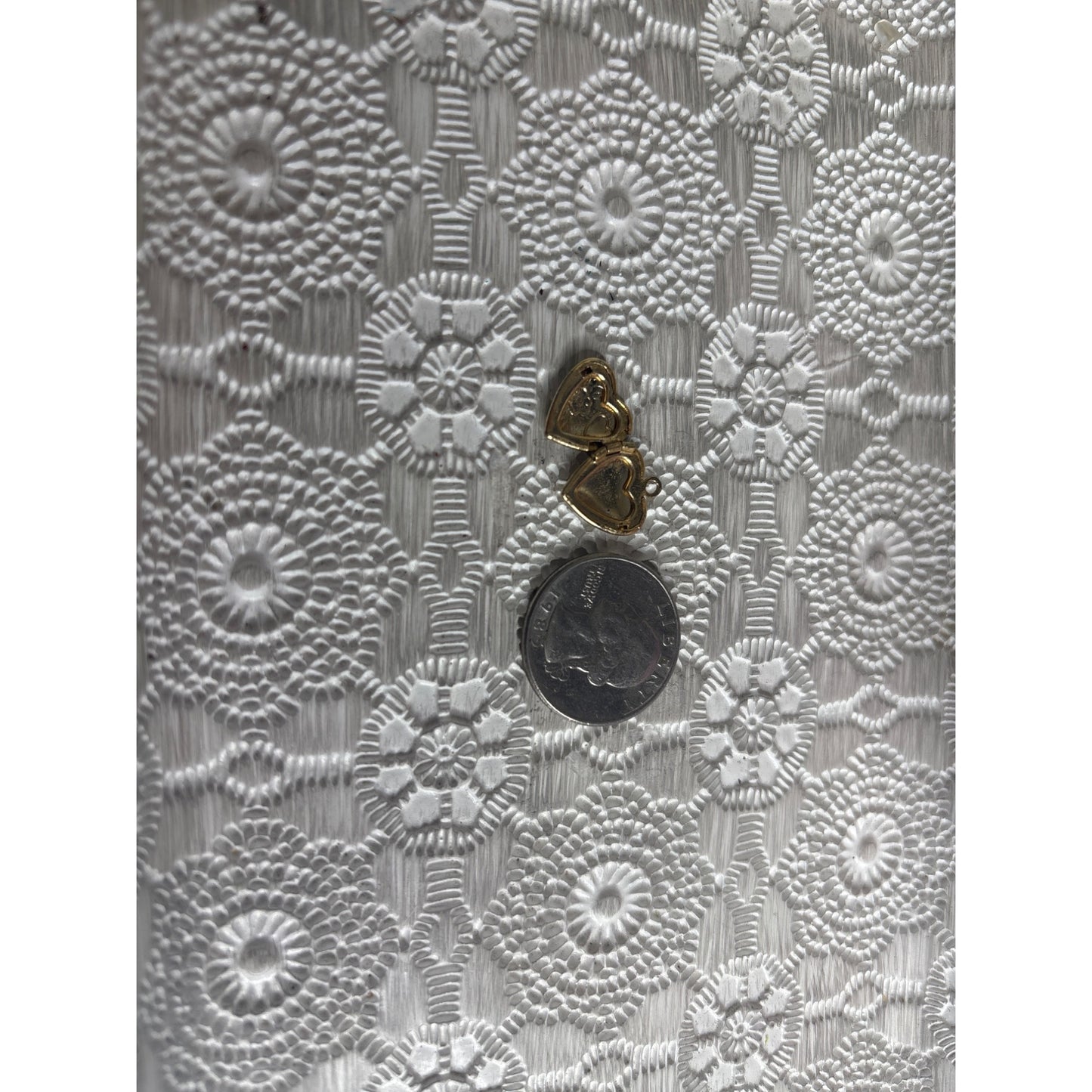 Tiny Photo Locket: Vintage Gold Tone Painted Flowers Purple Green Doll