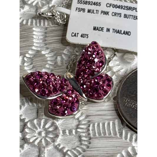 Pink Locket "M" Plus New Sparkly Butterfly Pendant Necklace Made In Thailand