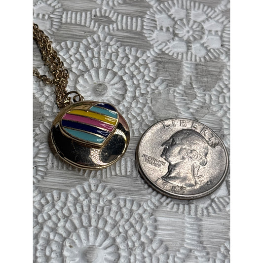 Vintage Style Gold Tone Rainbow Pride Enamel Heart Locket Necklace