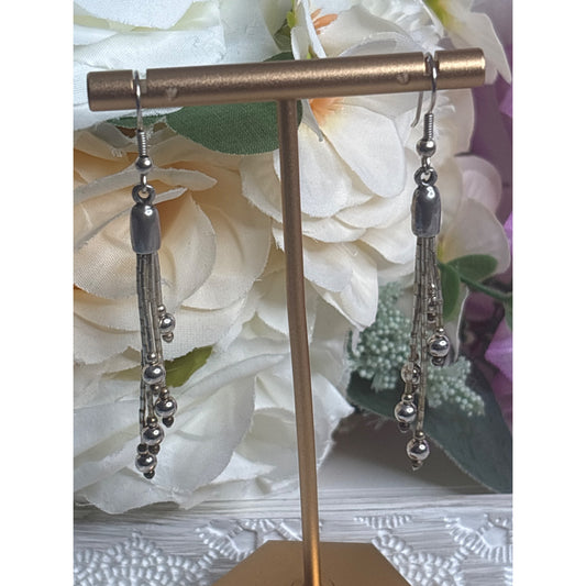 Vintage QT 925 Sterling Silver Liquid Drop Earrings With Bead Accents