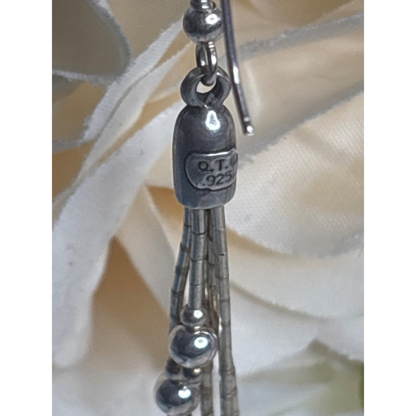 Vintage QT 925 Sterling Silver Liquid Drop Earrings With Bead Accents