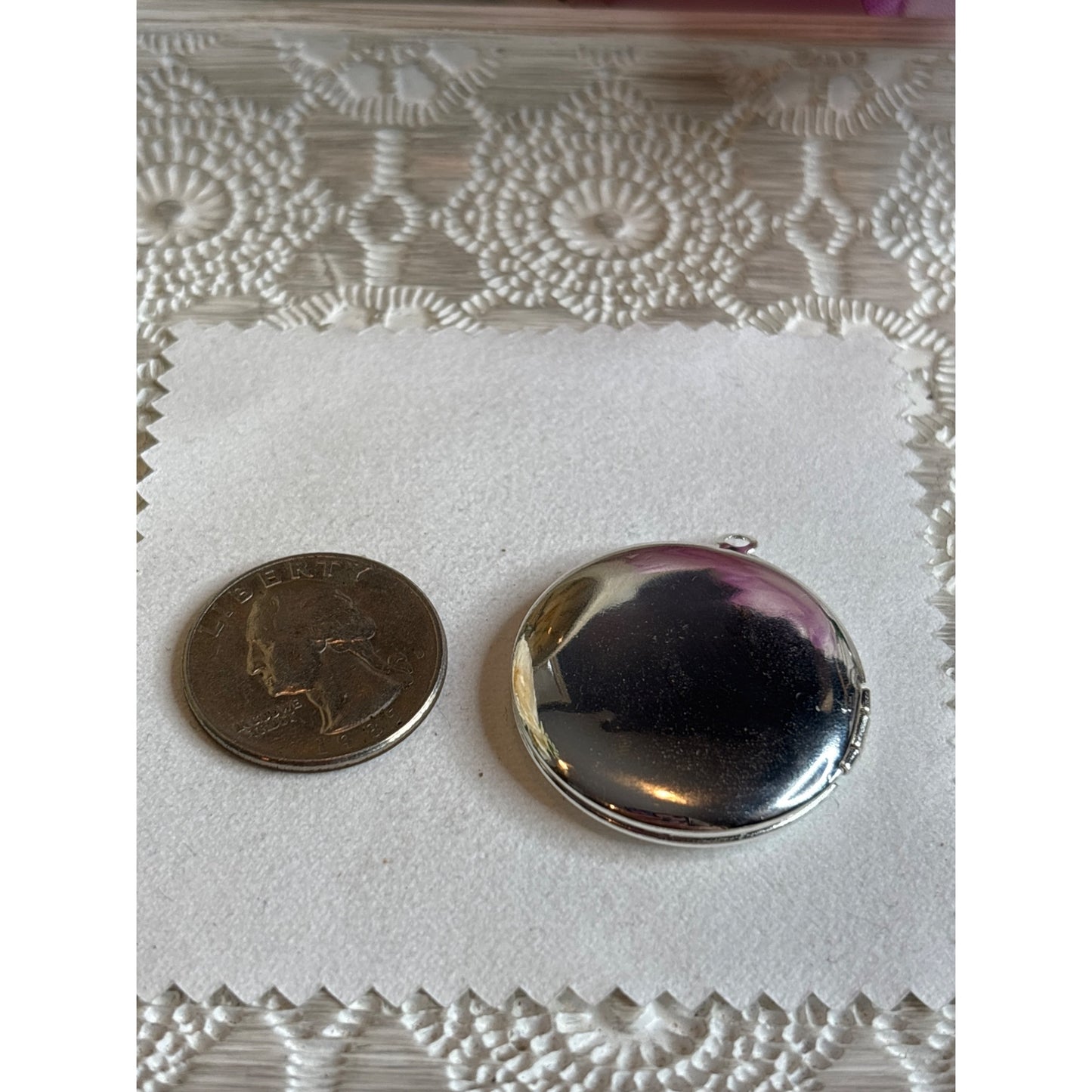 Vintage Silver Pressed Red Poppy Flower Medallion Locket Pendant