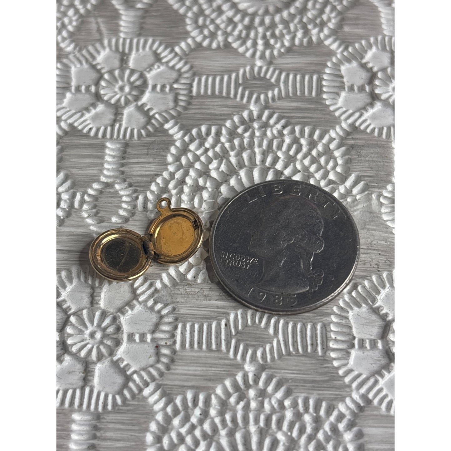 Vintage Miniature Gold-Tone Locket Pendant With Intricate Design Dainty Doll