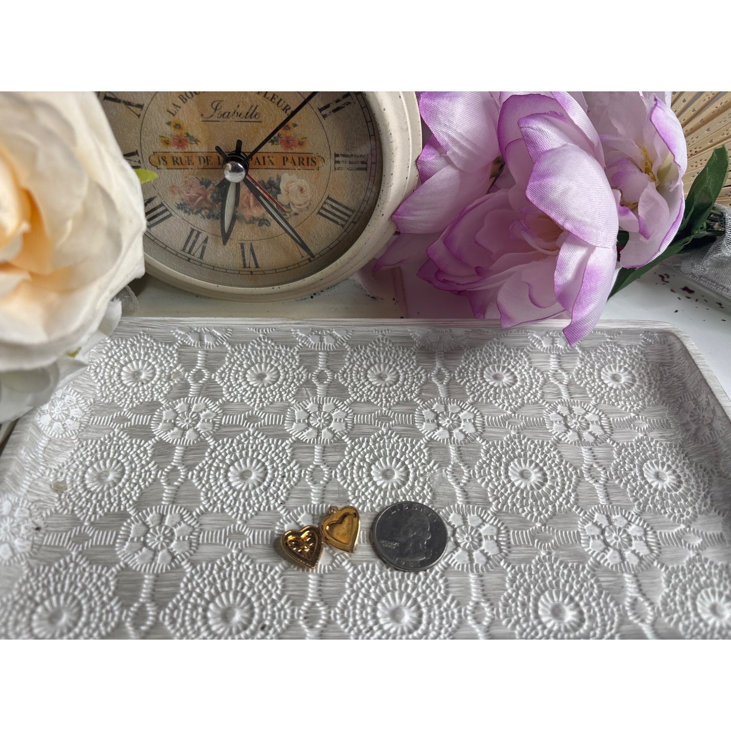 Memory Keepsake: Gold Heart Locket Green Stone Engraving