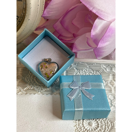 Photo Memory Locket: Sterling Silver Grandma Pink Green Accents