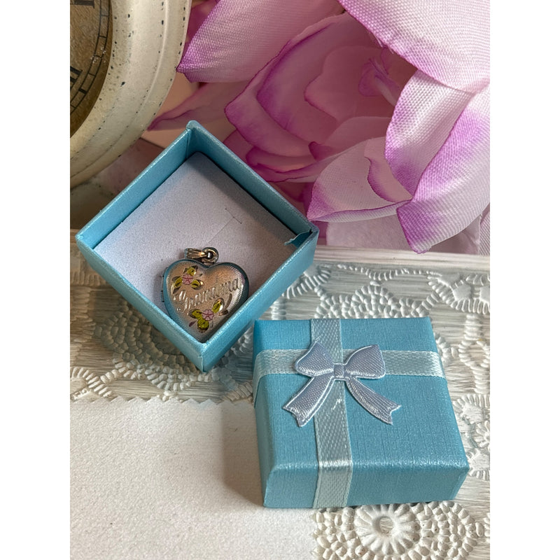 Photo Memory Locket: Sterling Silver Grandma Pink Green Accents