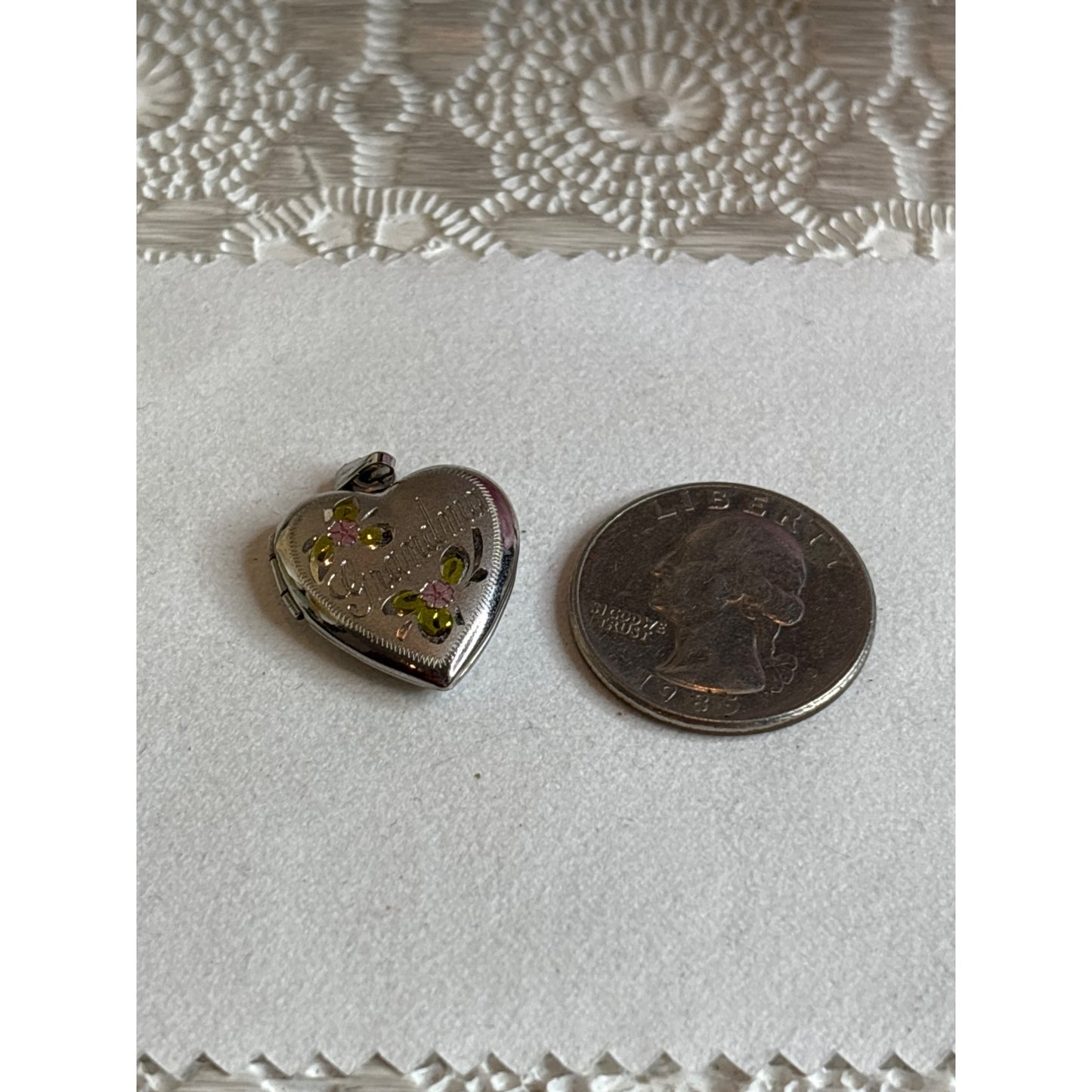 Photo Memory Locket: Sterling Silver Grandma Pink Green Accents