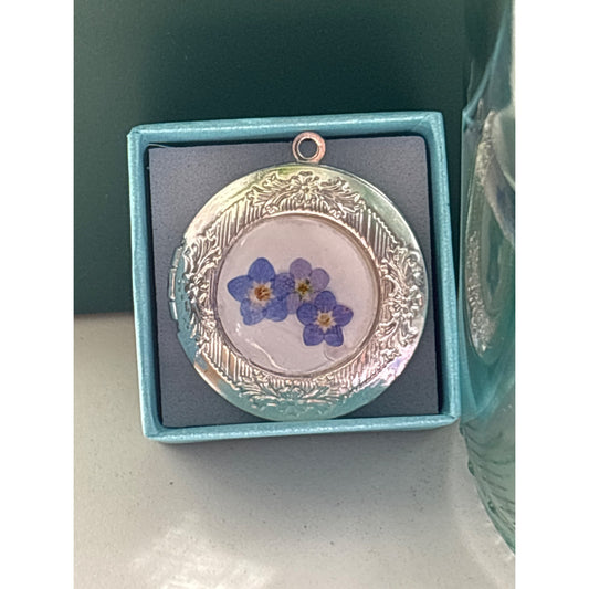 Forget-Me-Knot Locket with Dandelion Seed Inside Bridal Bouquet Mourning Jewelry