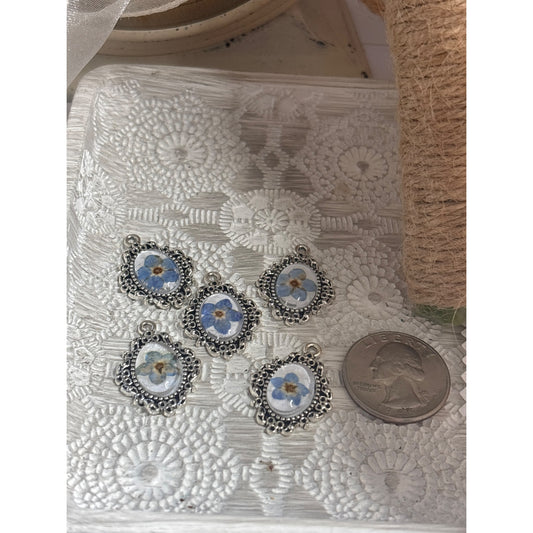 Handmade Forget-Me-Not Flower Charms Set Of 5 Bridesmaid Bouquet Necklace Pendant
