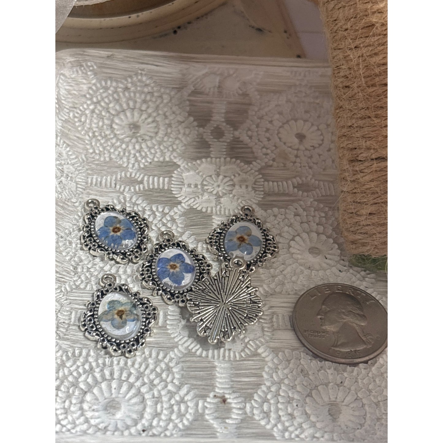 Handmade Forget-Me-Not Flower Charms Set Of 5 Bridesmaid Bouquet Necklace Pendant