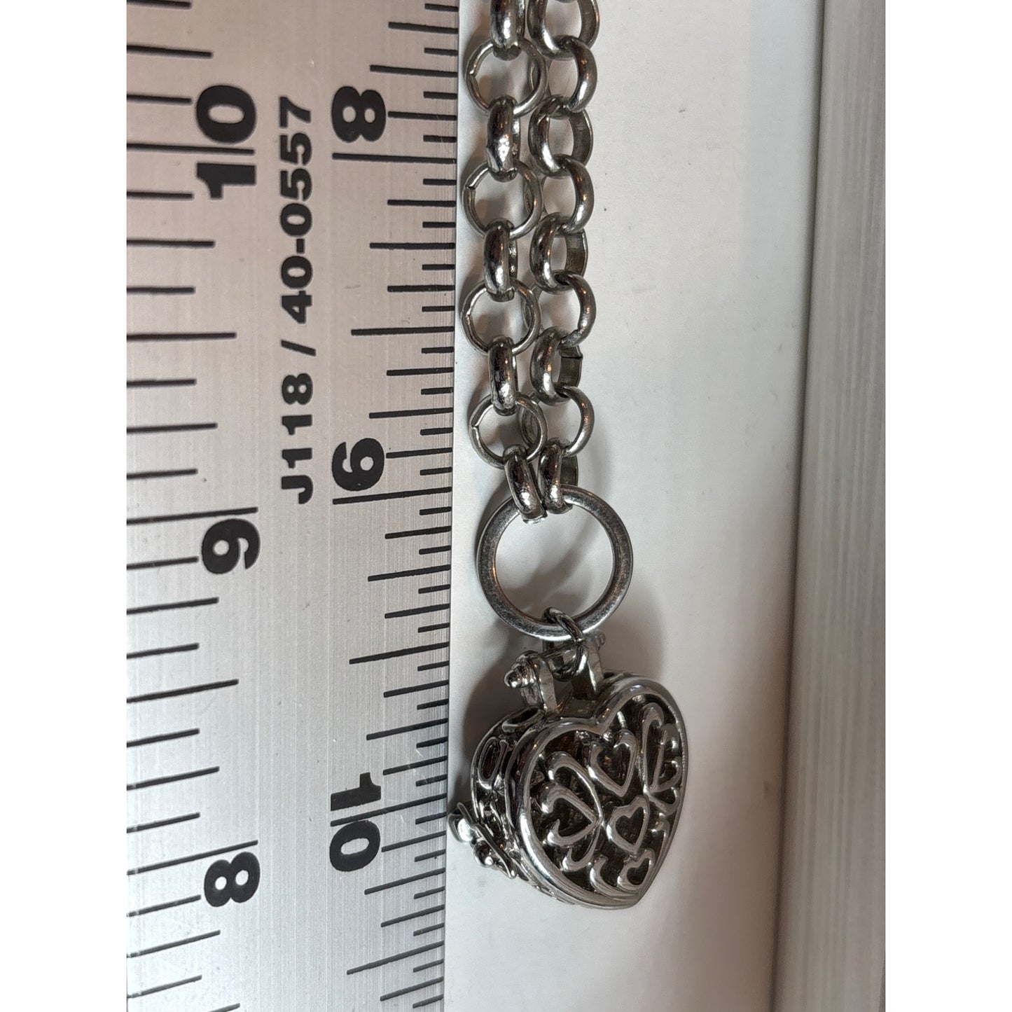 Photo Keepsake: Vintage Silver-Tone Heart Locket Necklace  Filigree Detailing Blue Gift Box