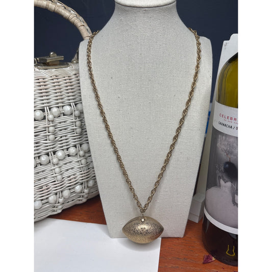 Vintage Gold-Toned Locket Necklace Football Hinged Clasp Long Chain Game Memento Folded Prayer
