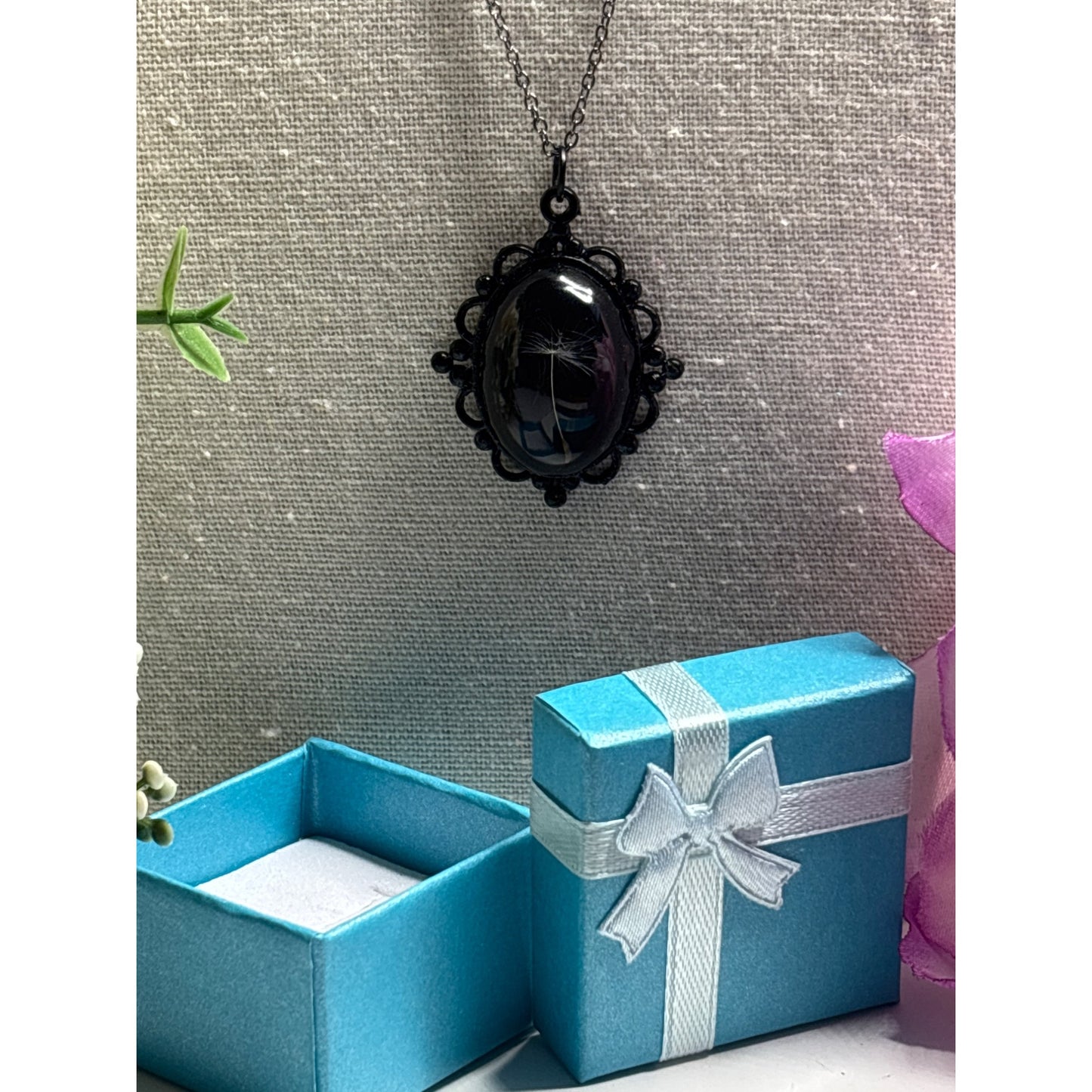 Single Dandelion Wish Necklace – High-Dome Resin Pendant, 18×25mm – Handcrafted in San Diego