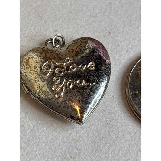 Vintage Heart Shaped Locket With "I Love You" Engraving Silver Tone Pendant