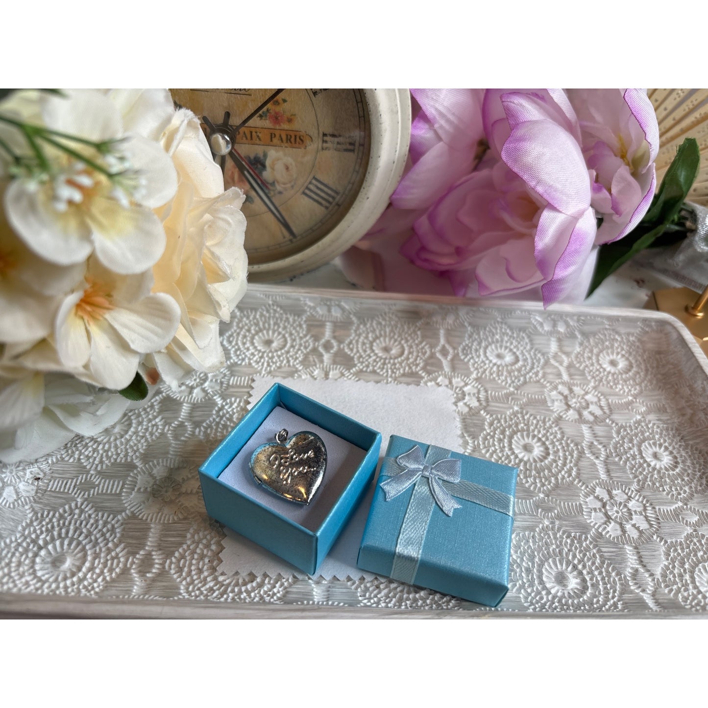 Vintage Heart Shaped Locket With "I Love You" Engraving Silver Tone Pendant