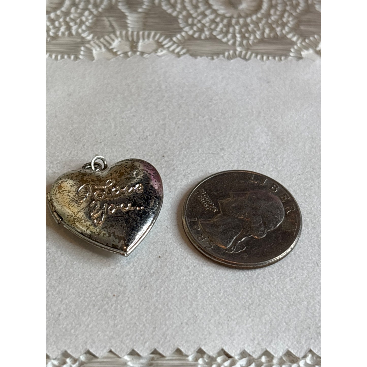 Vintage Heart Shaped Locket With "I Love You" Engraving Silver Tone Pendant