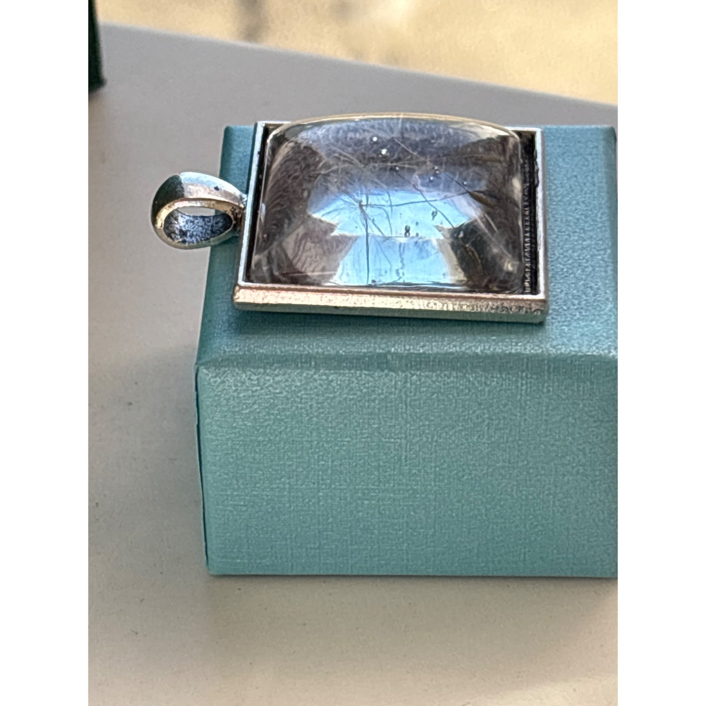 Square Resin Pendant Necklace Two Pressed Dandelion Seeds Handmade in San Diego