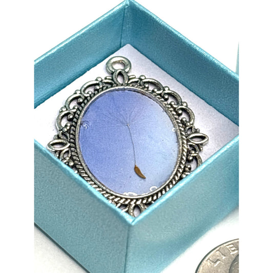 Dandelion Seed Whisper Pendant – 18x25 Silver Oval Keepsake – Cottage Core