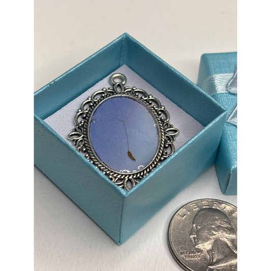 Dandelion Seed Whisper Pendant – 18x25 Silver Oval Keepsake – Cottage Core
