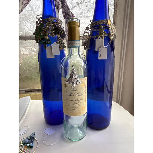 Silver Christmas Tree Wine Bottle Jewelry With Multicolored Rhinestones