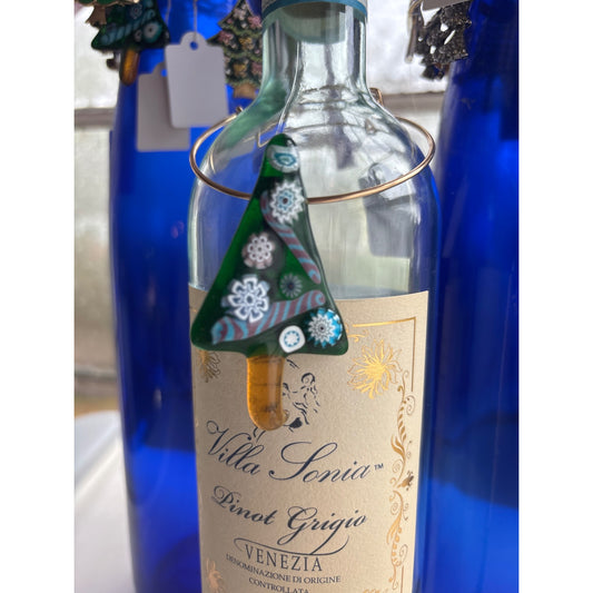 Handcrafted Millefiori Glass Christmas Tree Wine Bottle Ring Charm