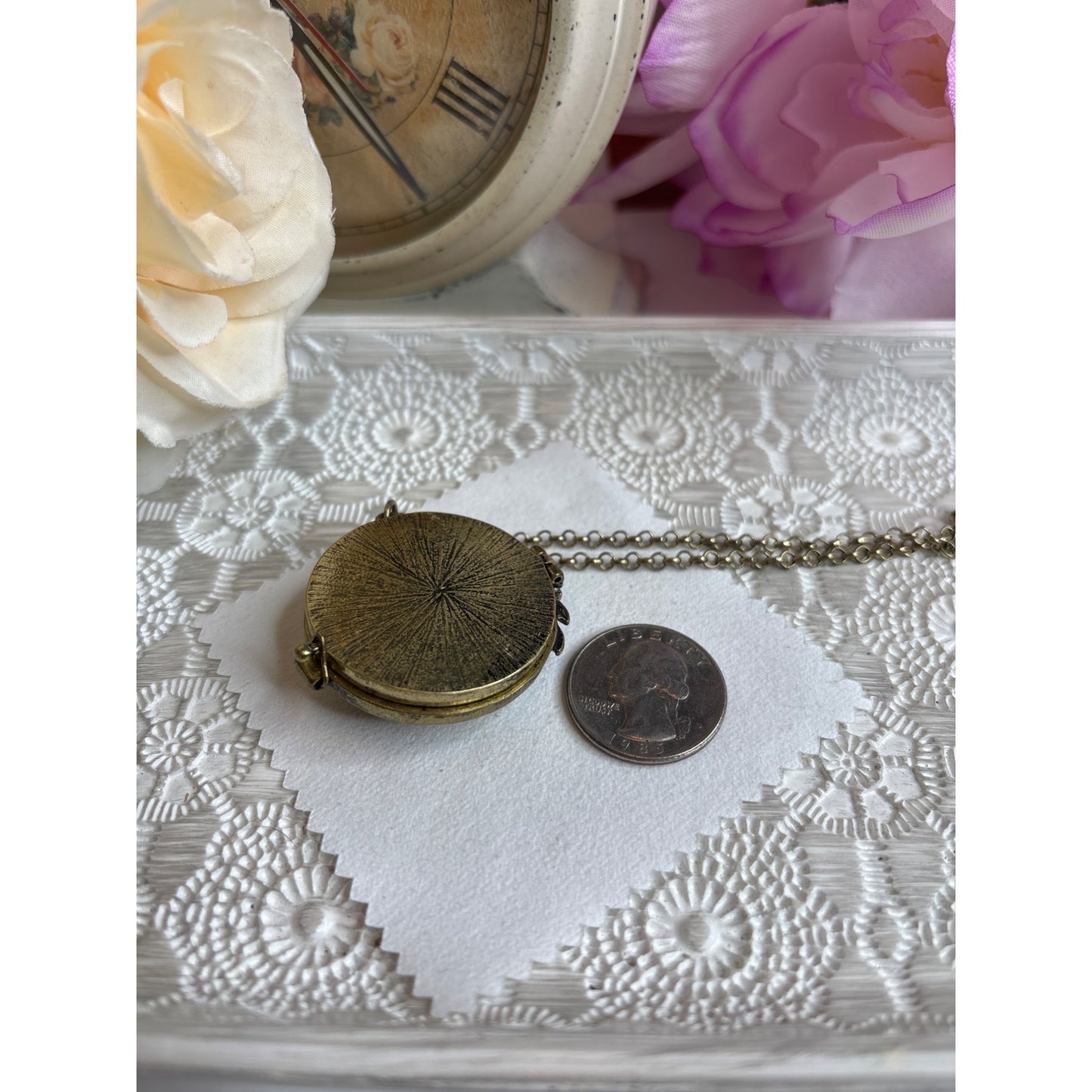 Photo Locket: Vintage Pressed Yellow Daisy Bronze Necklace Botanical Jewelry