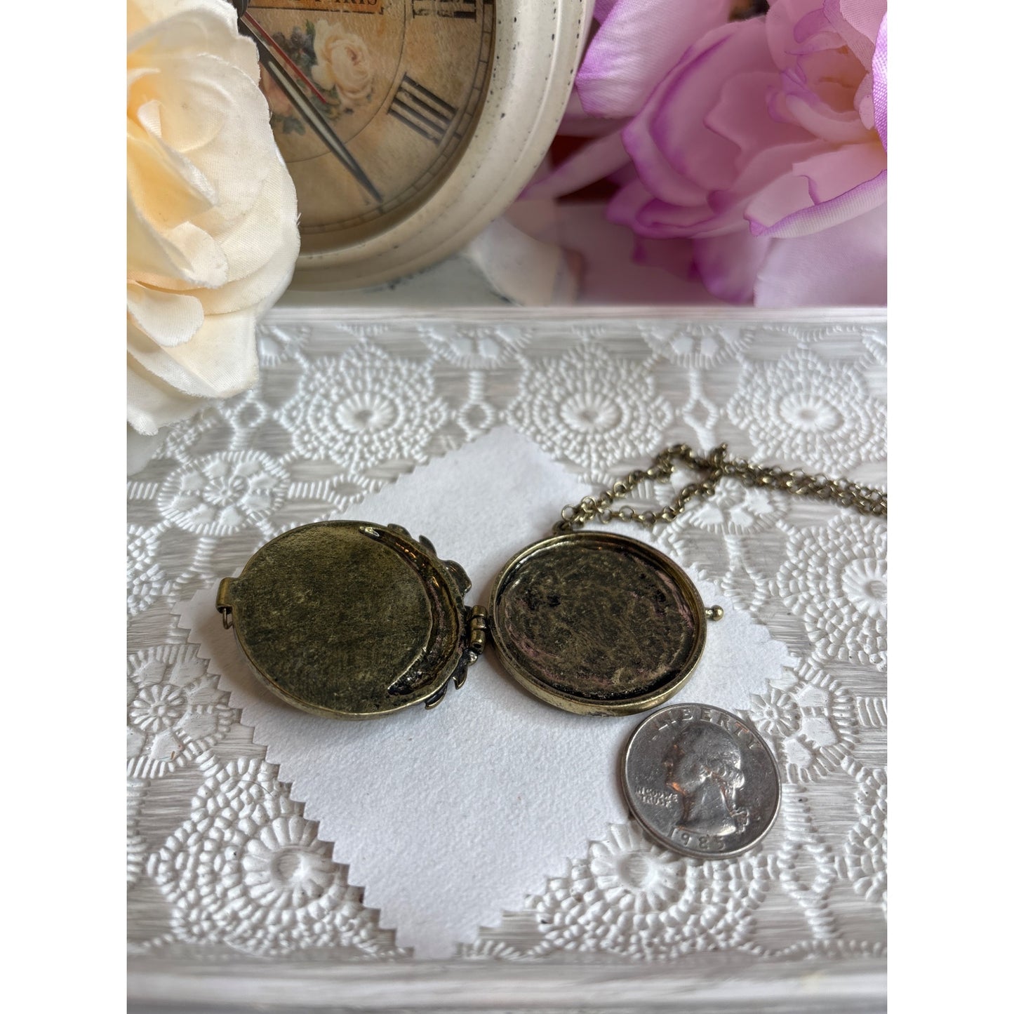 Photo Locket: Vintage Pressed Yellow Daisy Bronze Necklace Botanical Jewelry